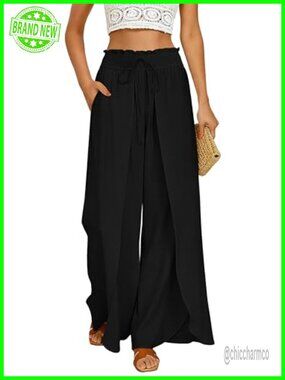 Linen Wide Leg Palazzo Pants High Waisted Beach Trousers